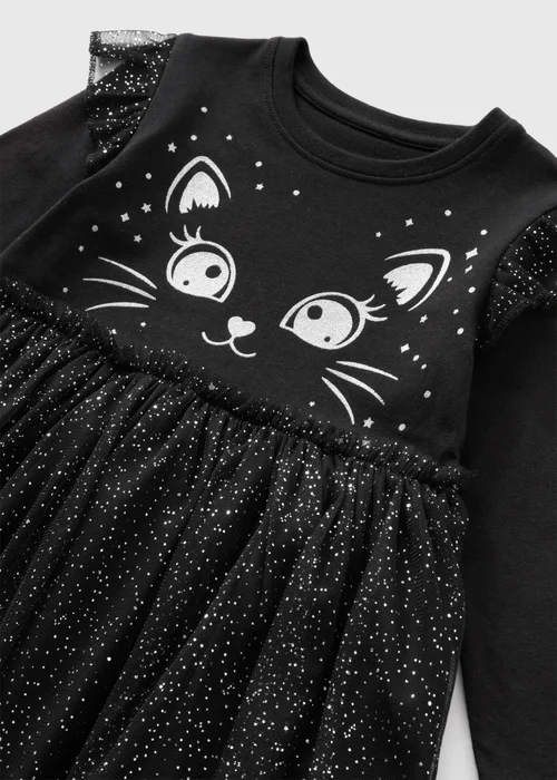 Girls Black Cat Mesh Dress (1-7yrs) - Age 2 - 3 Years Image 2