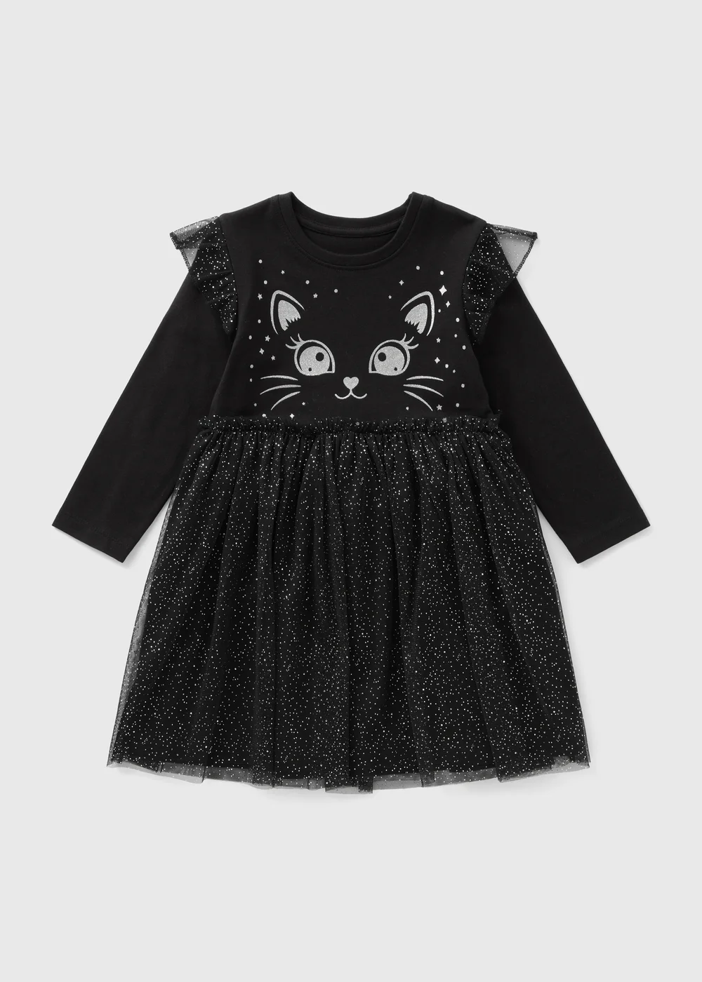 Girls Black Cat Mesh Dress (1-7yrs) - Age 2 - 3 Years Image 1