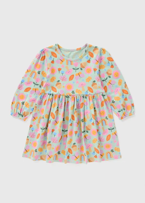Girls Green Floral Autumn Dress (1-7yrs) - 1 half year to 2 Image 1