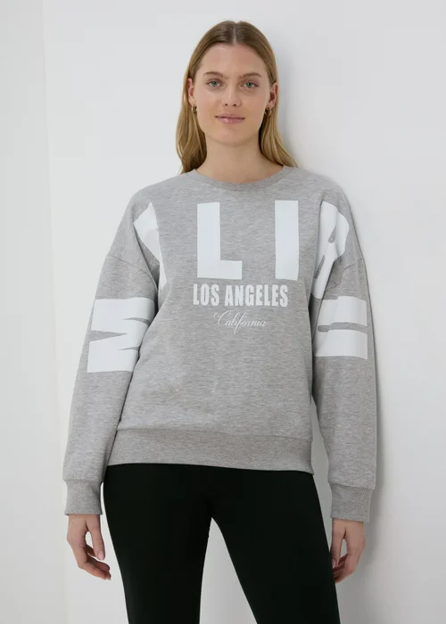 Grey Marl Over Arm Slogan Sweatshirt - Small Image 1