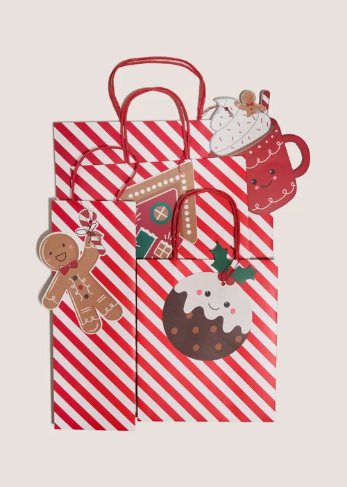 4 Pack Joyful Red Striped Gift Bag Image 1