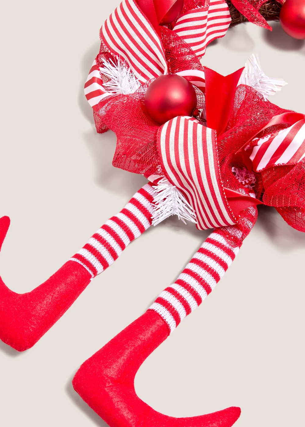 Joyful Red Christmas Candy Cane Hat Wreath Image 2