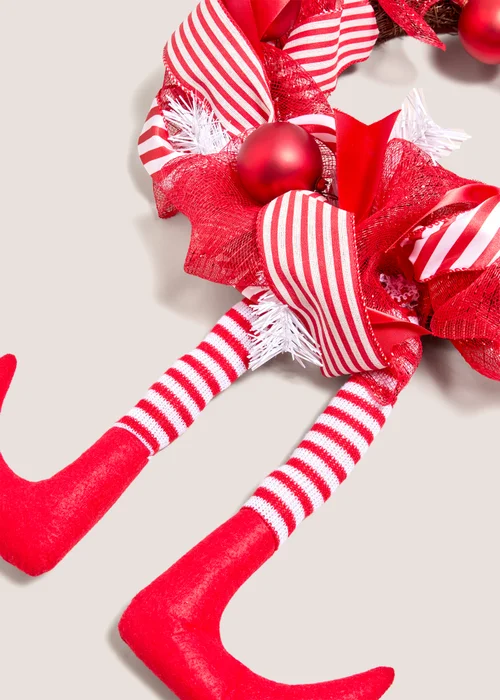 Joyful Red Christmas Candy Cane Hat Wreath Image 2