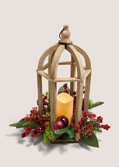 Winter Poem Wooden LED Lantern With Berries Image 1