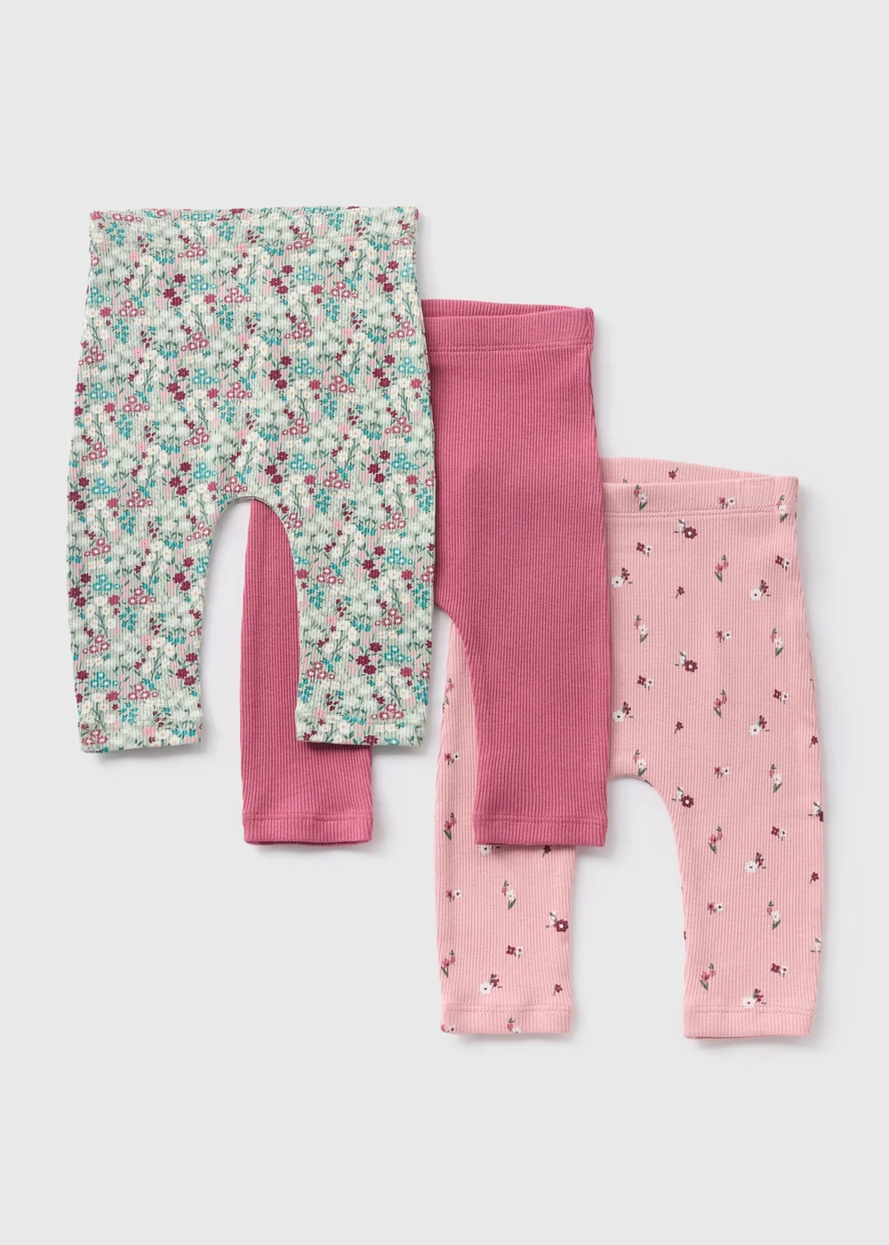 3 Pack Baby Pink Floral Leggings (Newborn-23mths) - 9-12 months Image 1