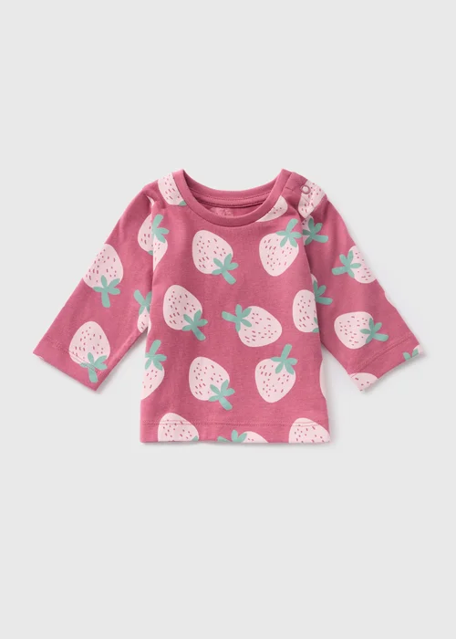 Baby Pink Strawberry Print T-Shirt (Newborn-23mths) - 0-3 months Image 1