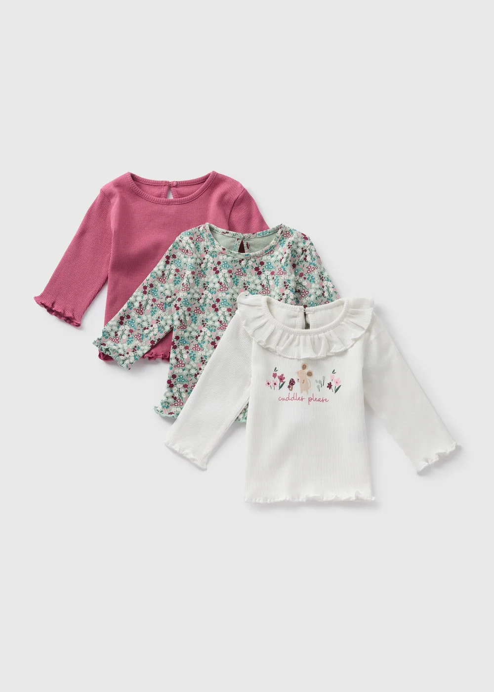 3 Pack Baby White Floral T-Shirts (Newborn-23mths) - 0-3 months Image 1