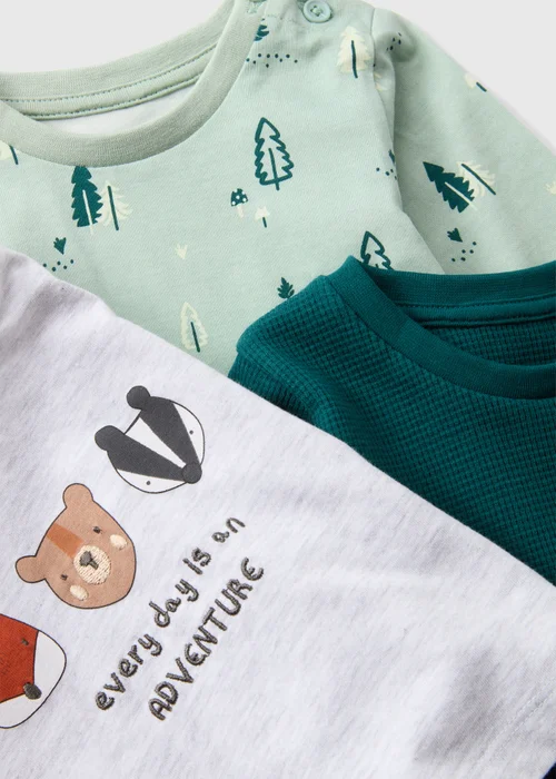 3 Pack Baby Multicolour Woodland Long Sleeve Tops (Newborn-23mths) - 0-3 months Image 2