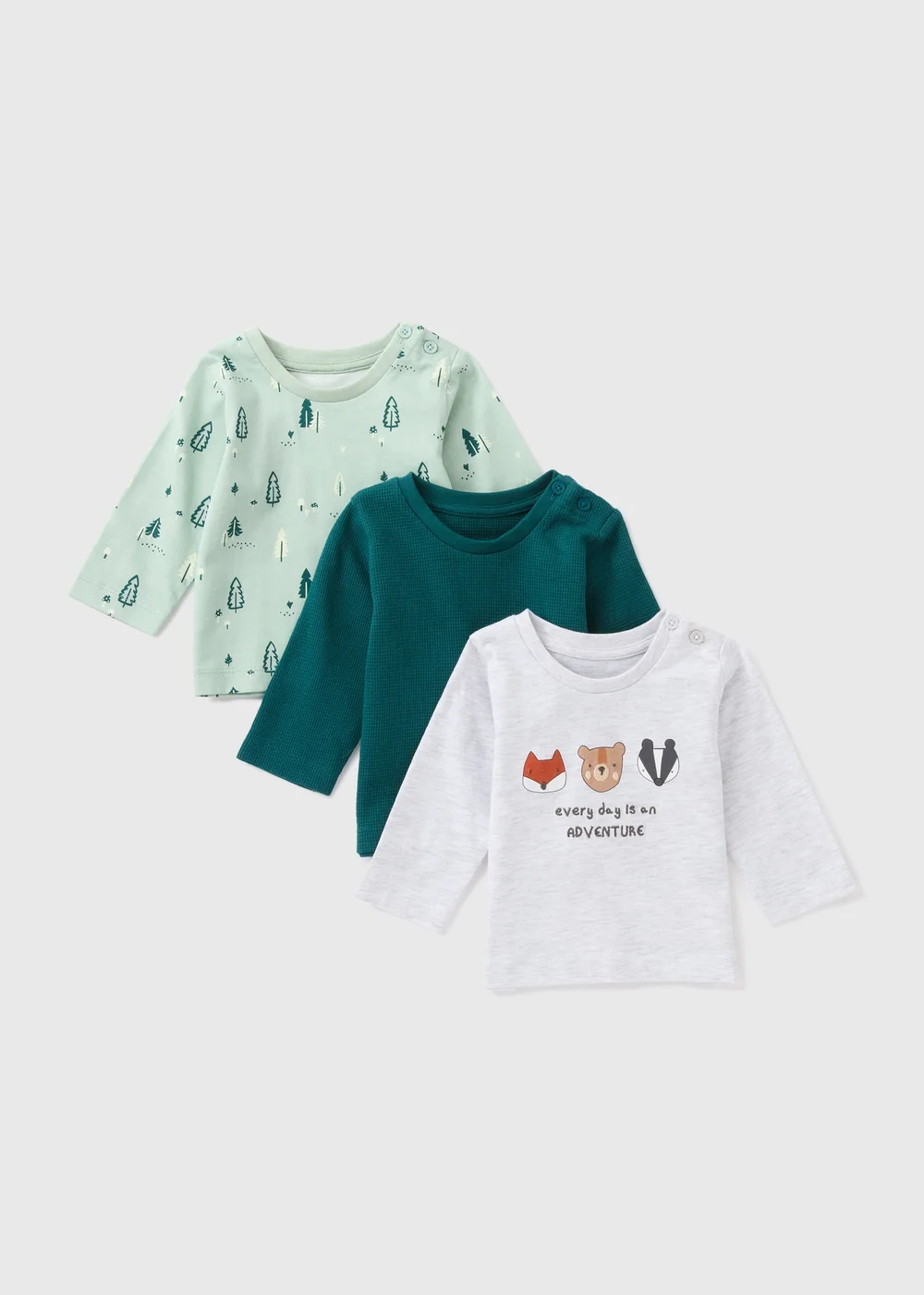 3 Pack Baby Multicolour Woodland Long Sleeve Tops (Newborn-23mths) - 0-3 months Image 1
