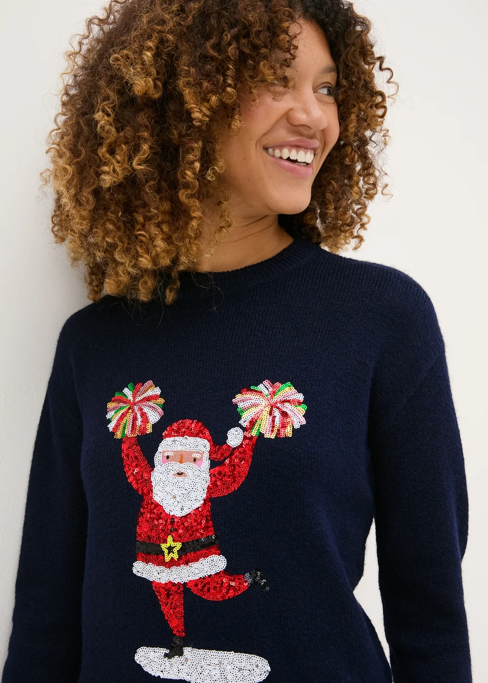 Joyful Navy Santa Sequin Jumper - XS Image 3