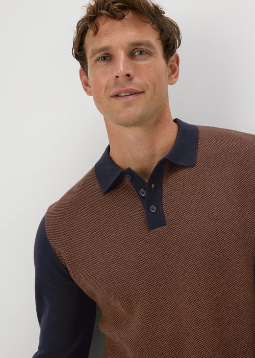Rust Textured Knit Polo Shirt - S Image 3