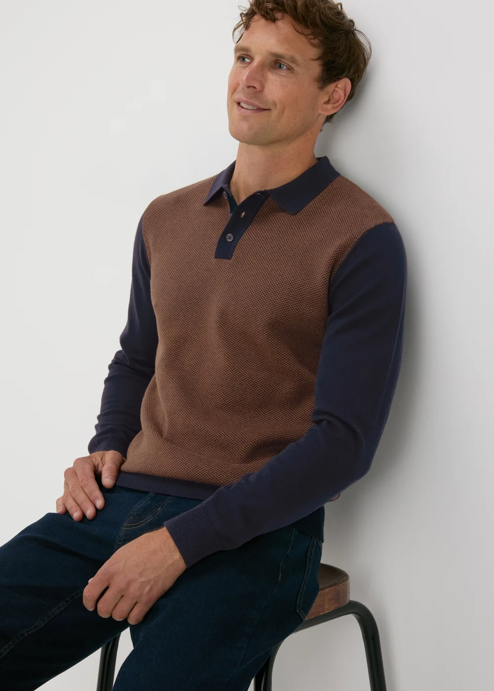 Rust Textured Knit Polo Shirt - S Image 1