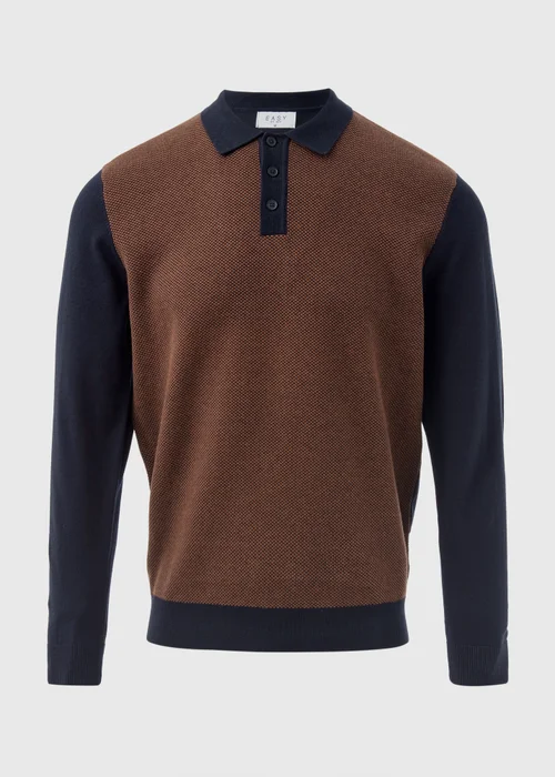 Rust Textured Knit Polo Shirt - S Image 5