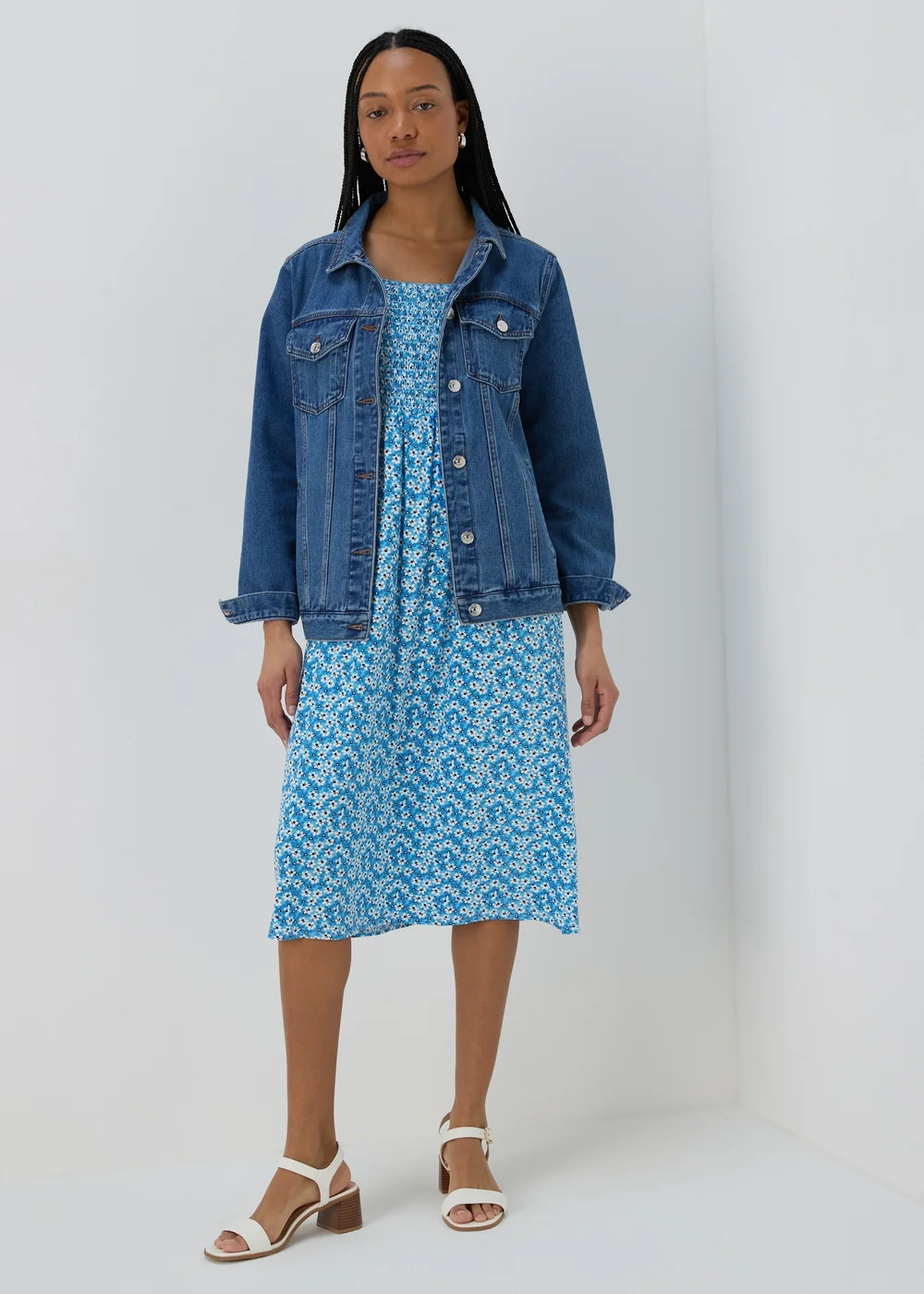 Blue Square Neck Shirred Midi Dress - 8 Image 4