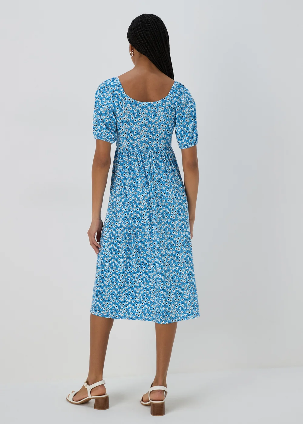 Blue Square Neck Shirred Midi Dress - 8 Image 2