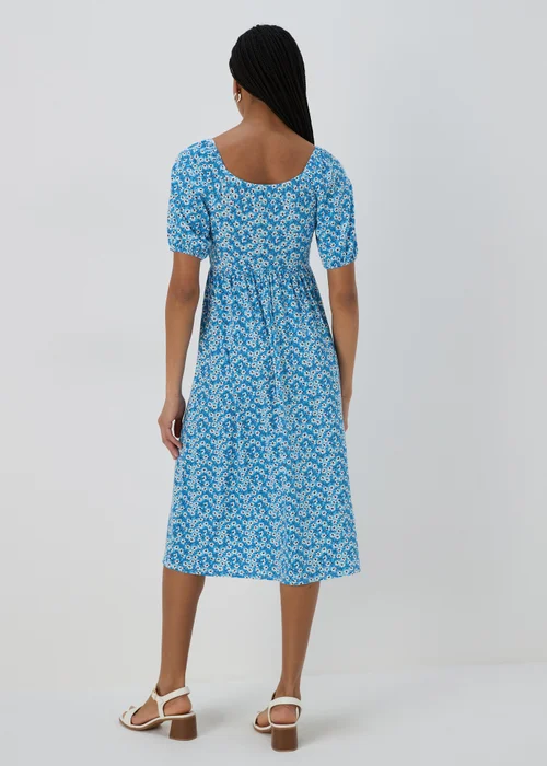 Blue Square Neck Shirred Midi Dress - 8 Image 2