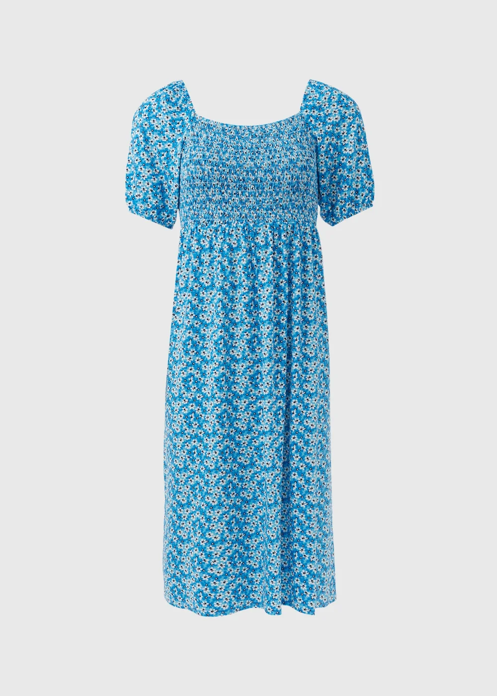 Blue Square Neck Shirred Midi Dress - 8 Image 5