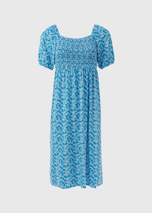 Blue Square Neck Shirred Midi Dress - 8 Image 5