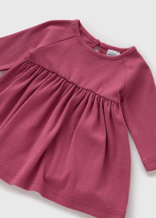 Baby Burgundy Ribbed Dress (Newborn-23mths) - Newborn Image 2