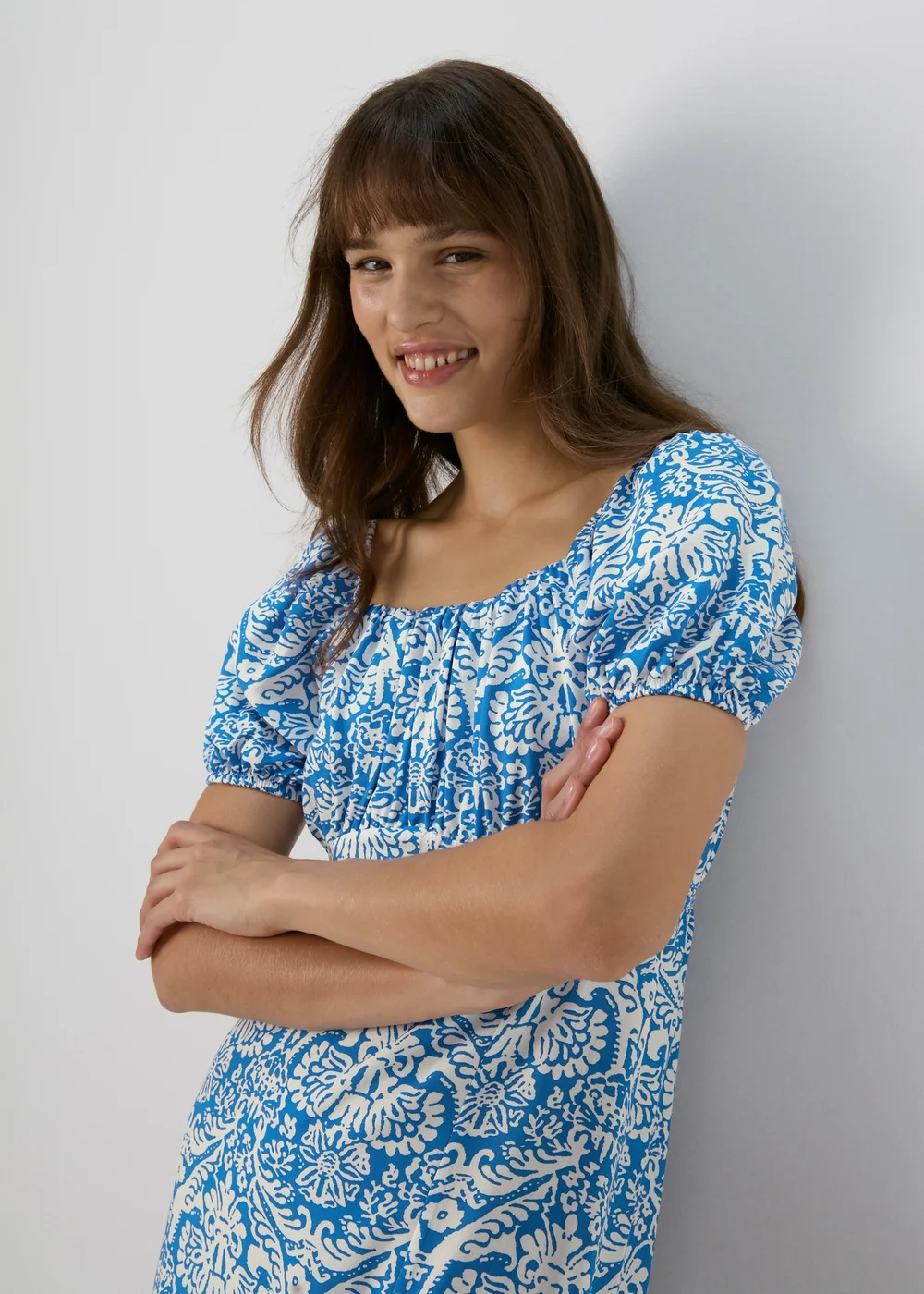 Blue Frill Hem Square Neck Midi Dress - Size 8 Image 3