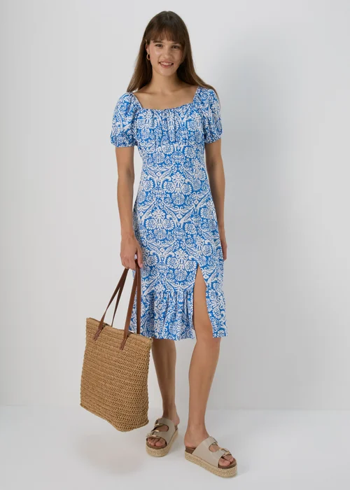 Blue Frill Hem Square Neck Midi Dress - Size 8 Image 4