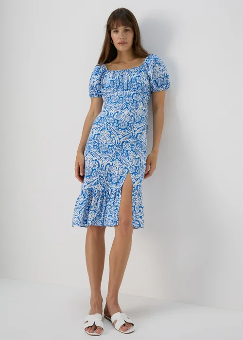Blue Frill Hem Square Neck Midi Dress - Size 8 Image 1