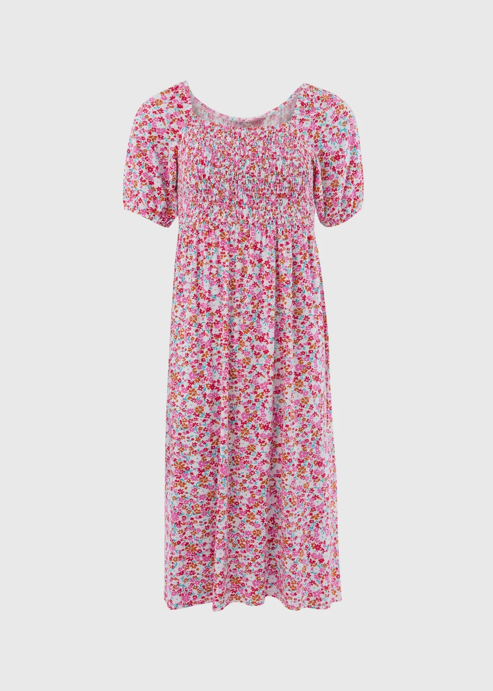 Multicolour Square Neck Shirred Midi Dress - 8 Image 5