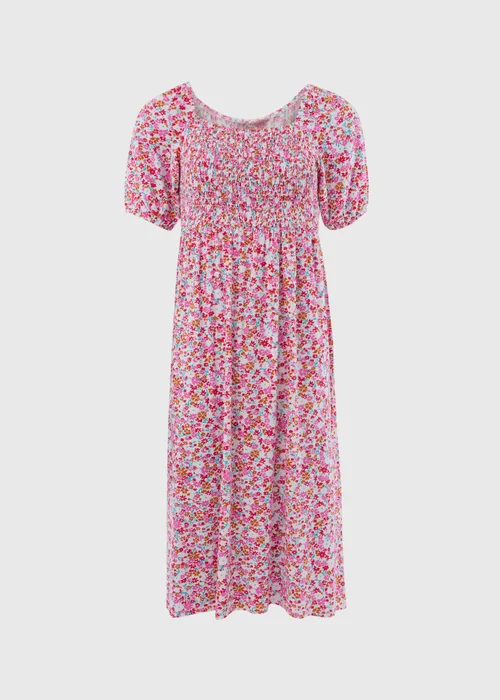 Multicolour Square Neck Shirred Midi Dress - 8 Image 5