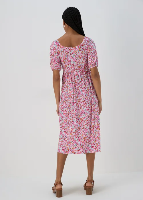 Multicolour Square Neck Shirred Midi Dress - 8 Image 2