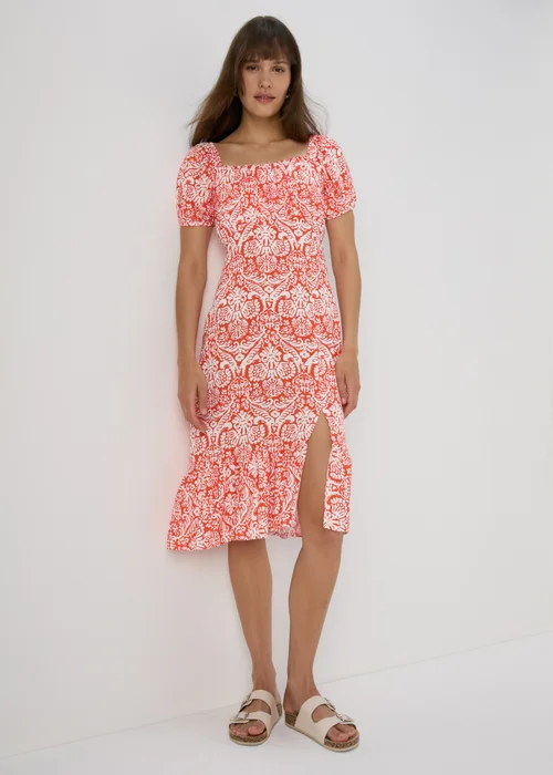 Orange Frill Hem Square Neck Midi Dress - 8 Image 3