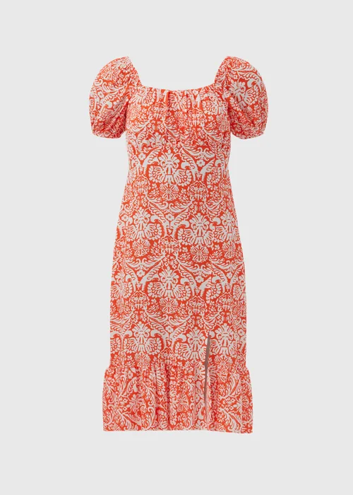 Orange Frill Hem Square Neck Midi Dress - 8 Image 5