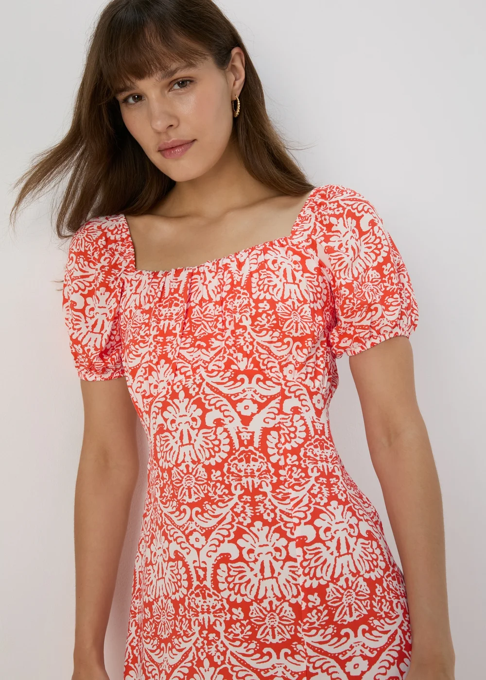 Orange Frill Hem Square Neck Midi Dress - 8 Image 1