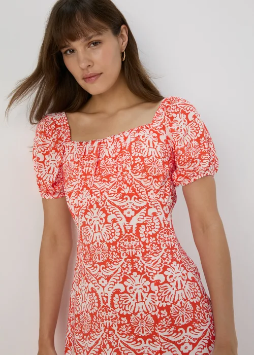 Orange Frill Hem Square Neck Midi Dress - 8 Image 1