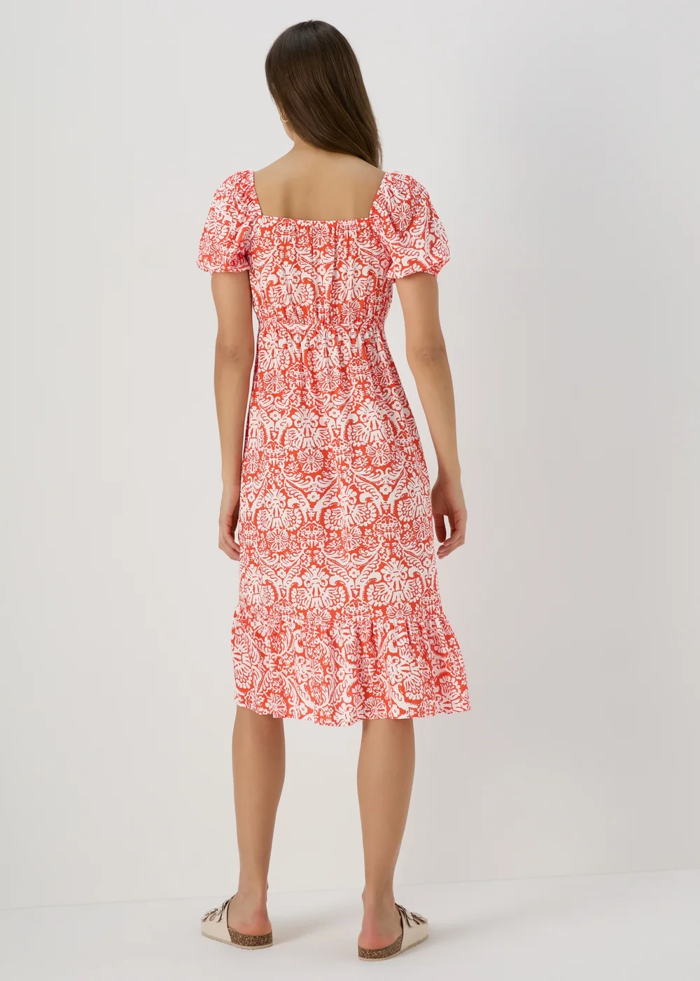 Orange Frill Hem Square Neck Midi Dress - 8 Image 2