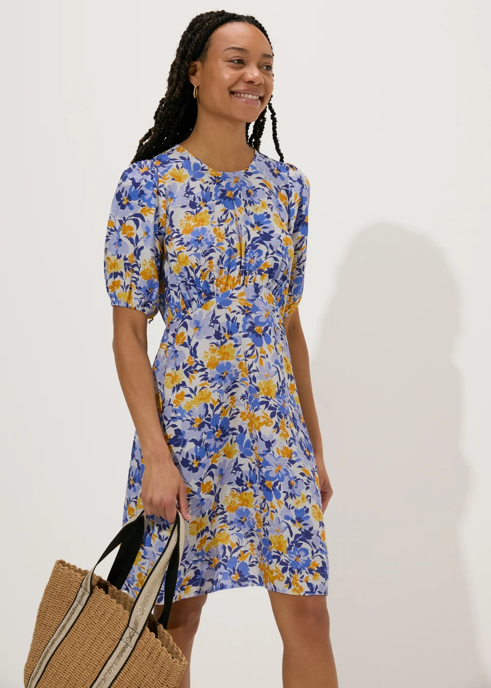 Purple Floral Mini Tea Dress - 8 Image 1