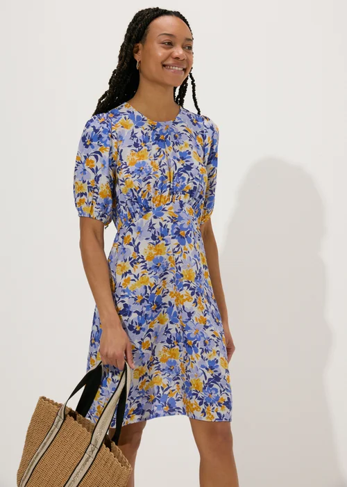 Purple Floral Mini Tea Dress - 8 Image 1
