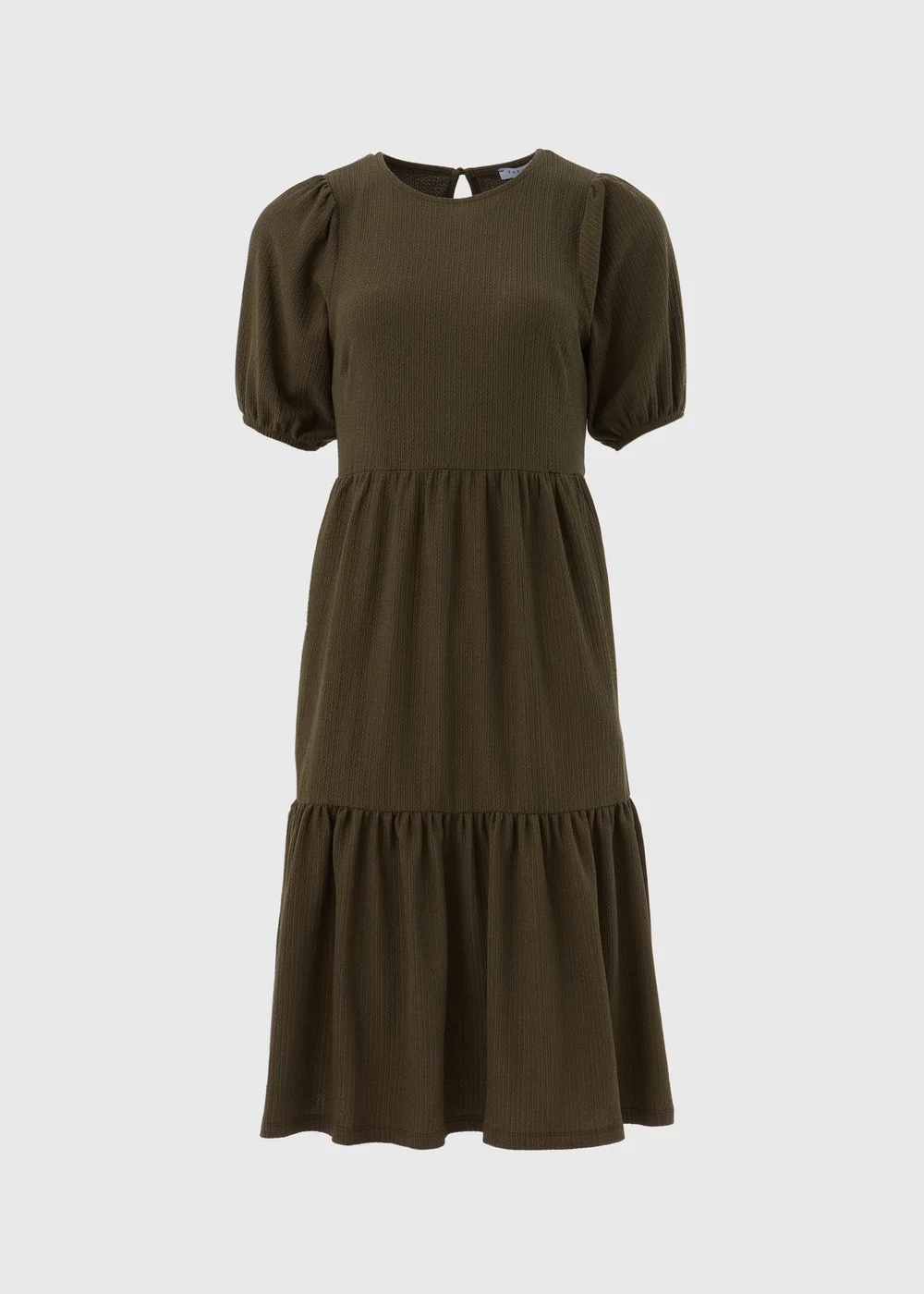 Khaki Textured Tiered Dress - 8 Image 5
