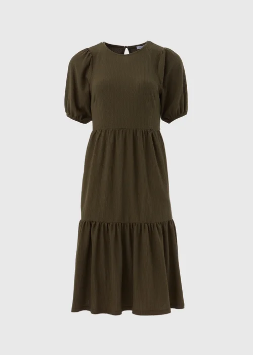 Khaki Textured Tiered Dress - 8 Image 5