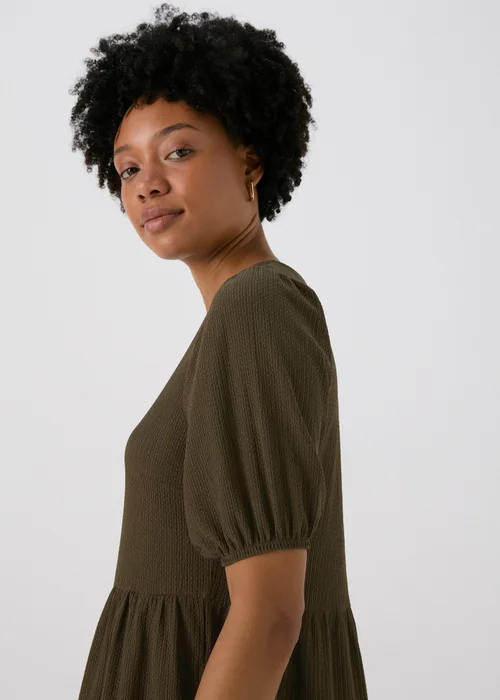 Khaki Textured Tiered Dress - 8 Image 3