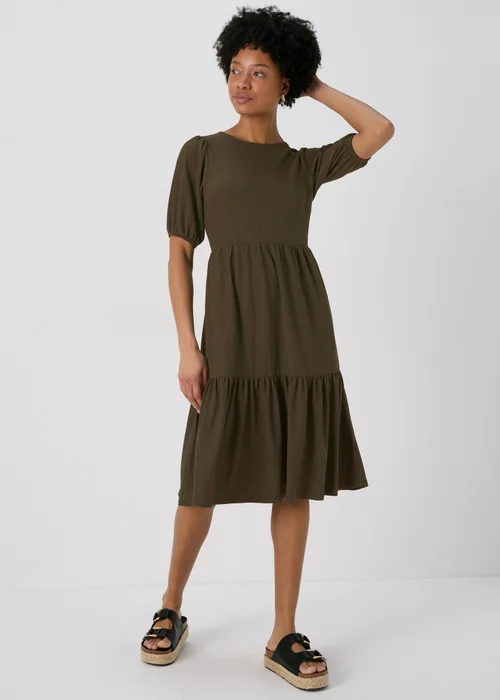 Khaki Textured Tiered Dress - 8 Image 1