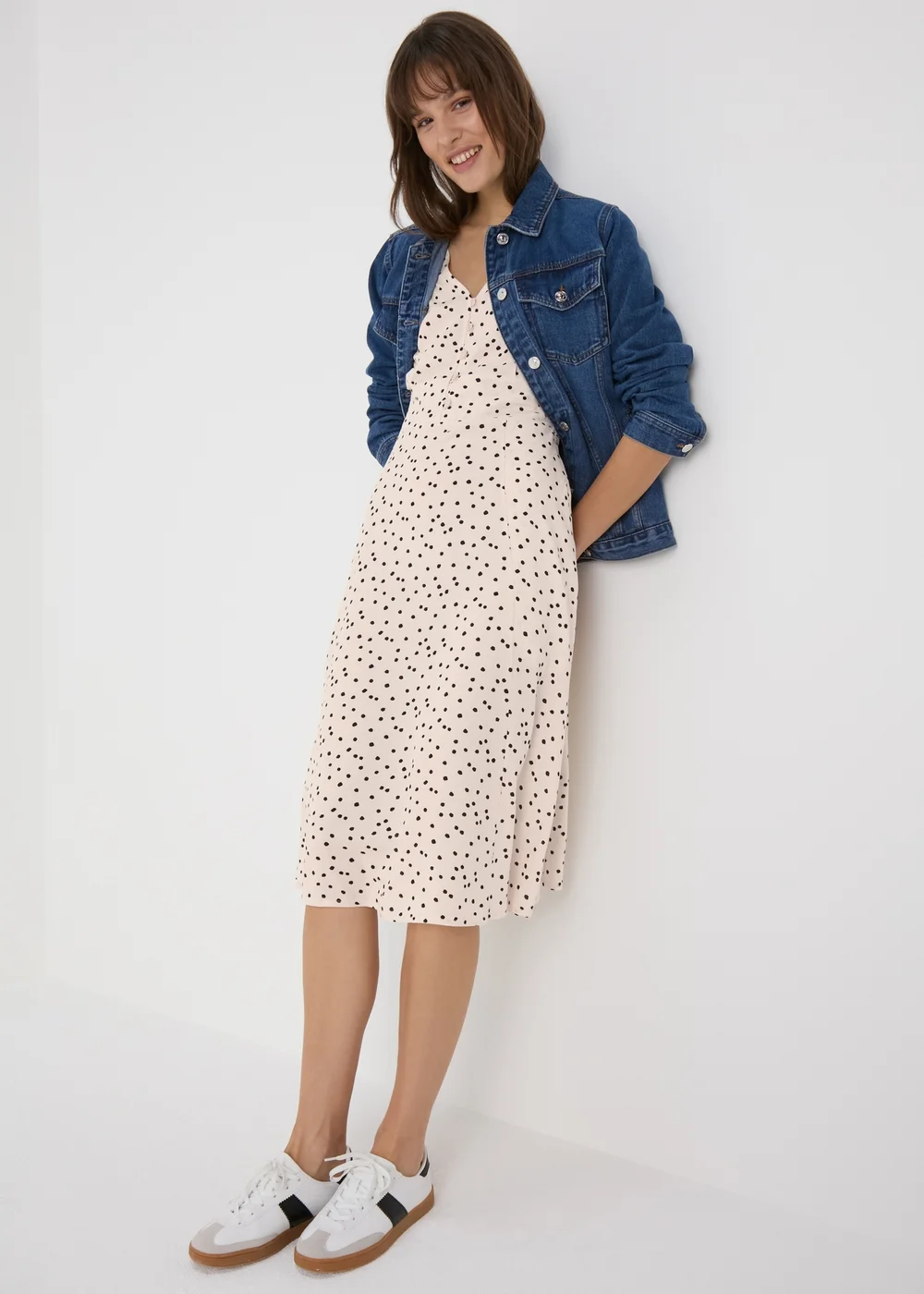 Cream Spot Print Midi Dress - Size 8 Image 4
