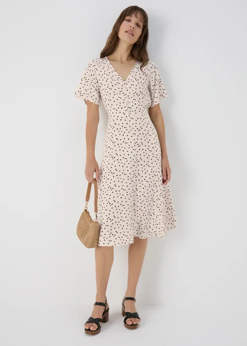 Cream Spot Print Midi Dress - Size 8 Image 1