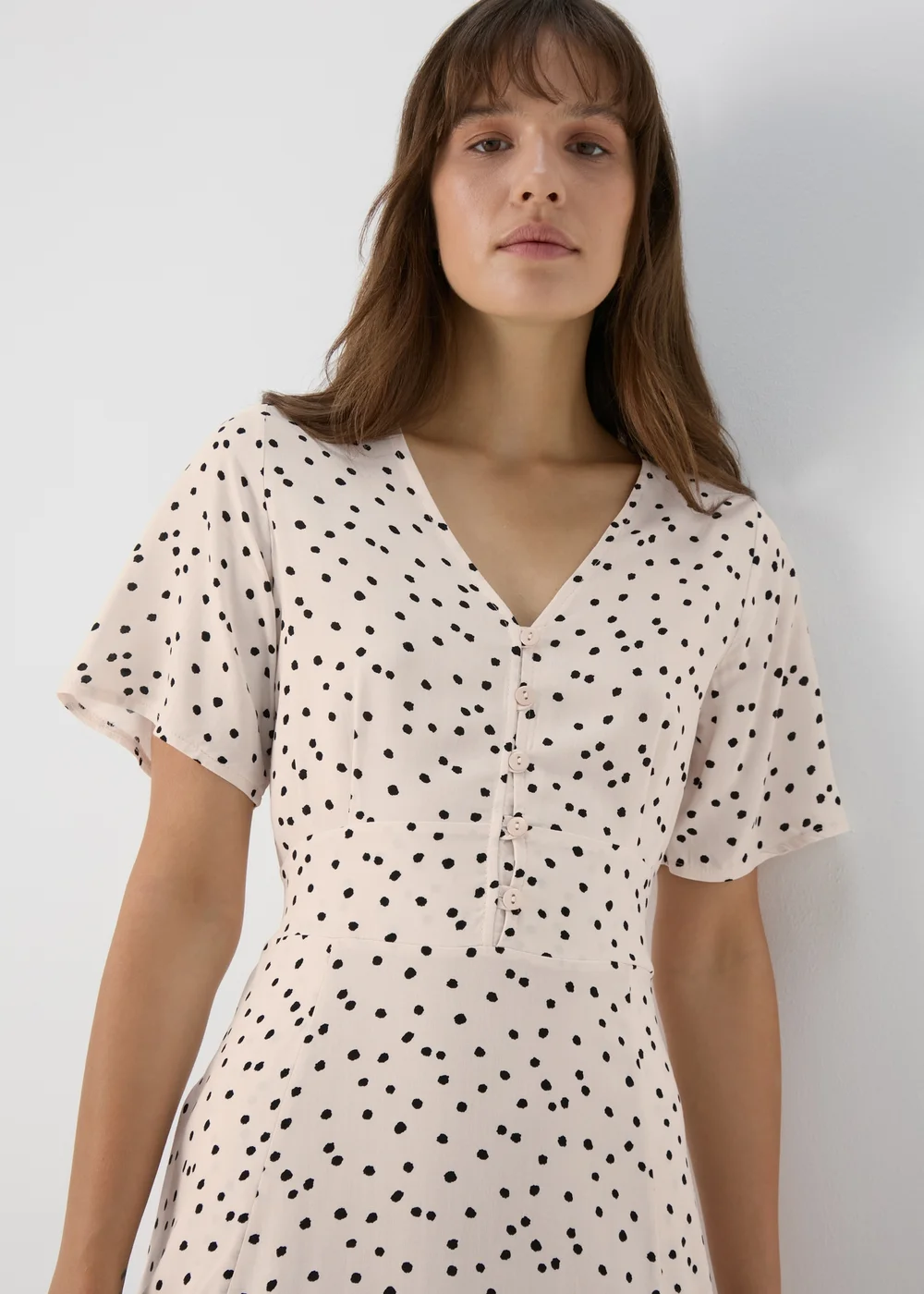 Cream Spot Print Midi Dress - Size 8 Image 3
