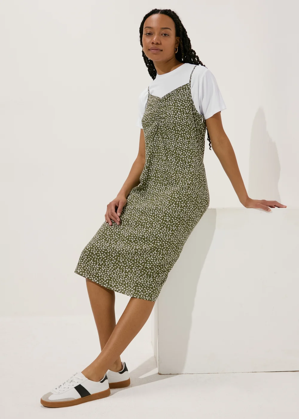 Green Floral Print Cami Midi T Shirt Dress - 8 Image 4