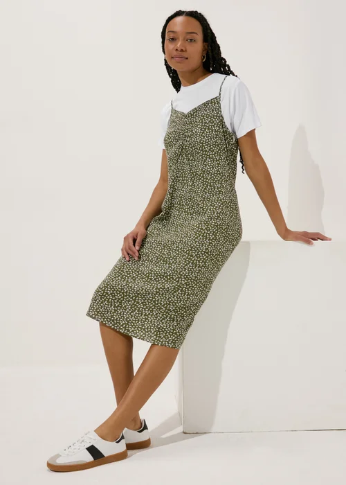 Green Floral Print Cami Midi T Shirt Dress - 8 Image 4