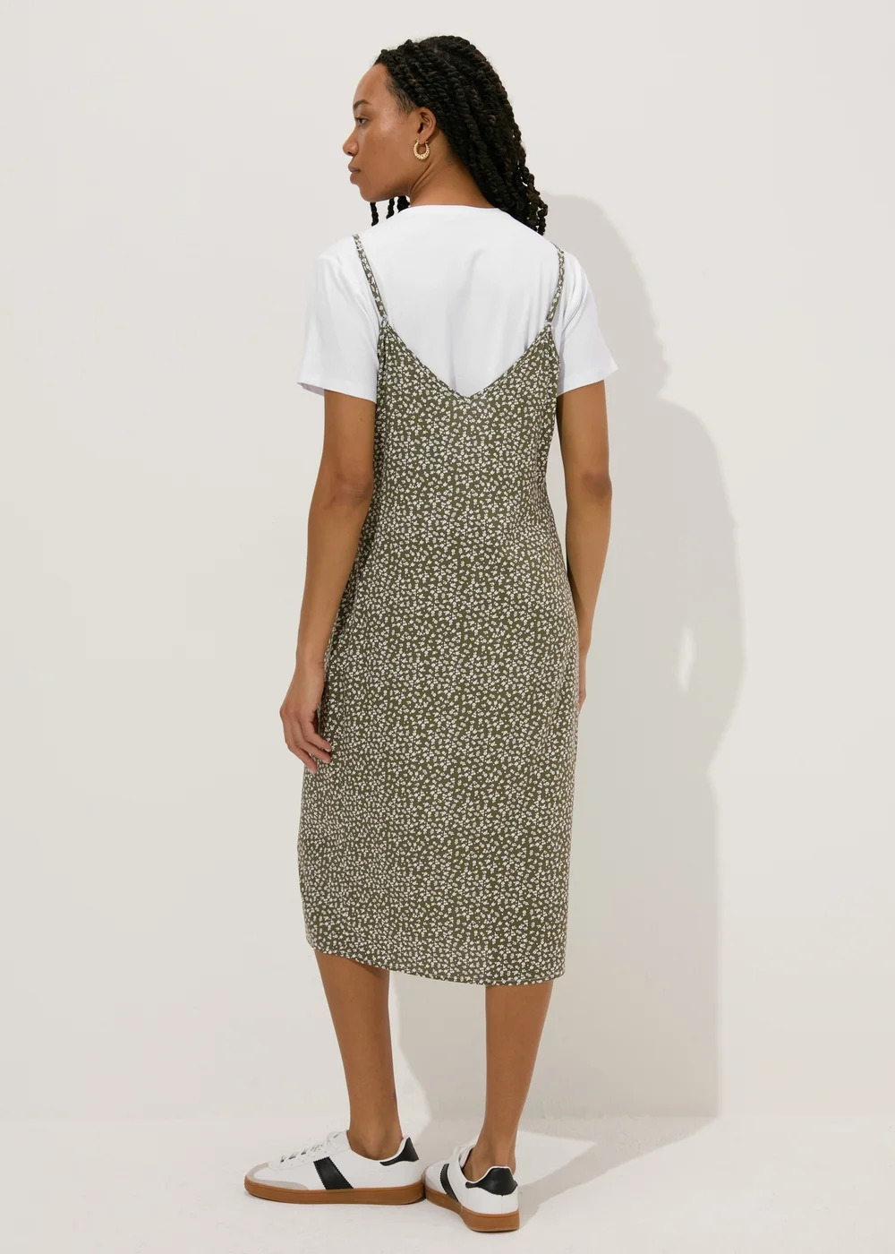 Green Floral Print Cami Midi T Shirt Dress - 8 Image 2