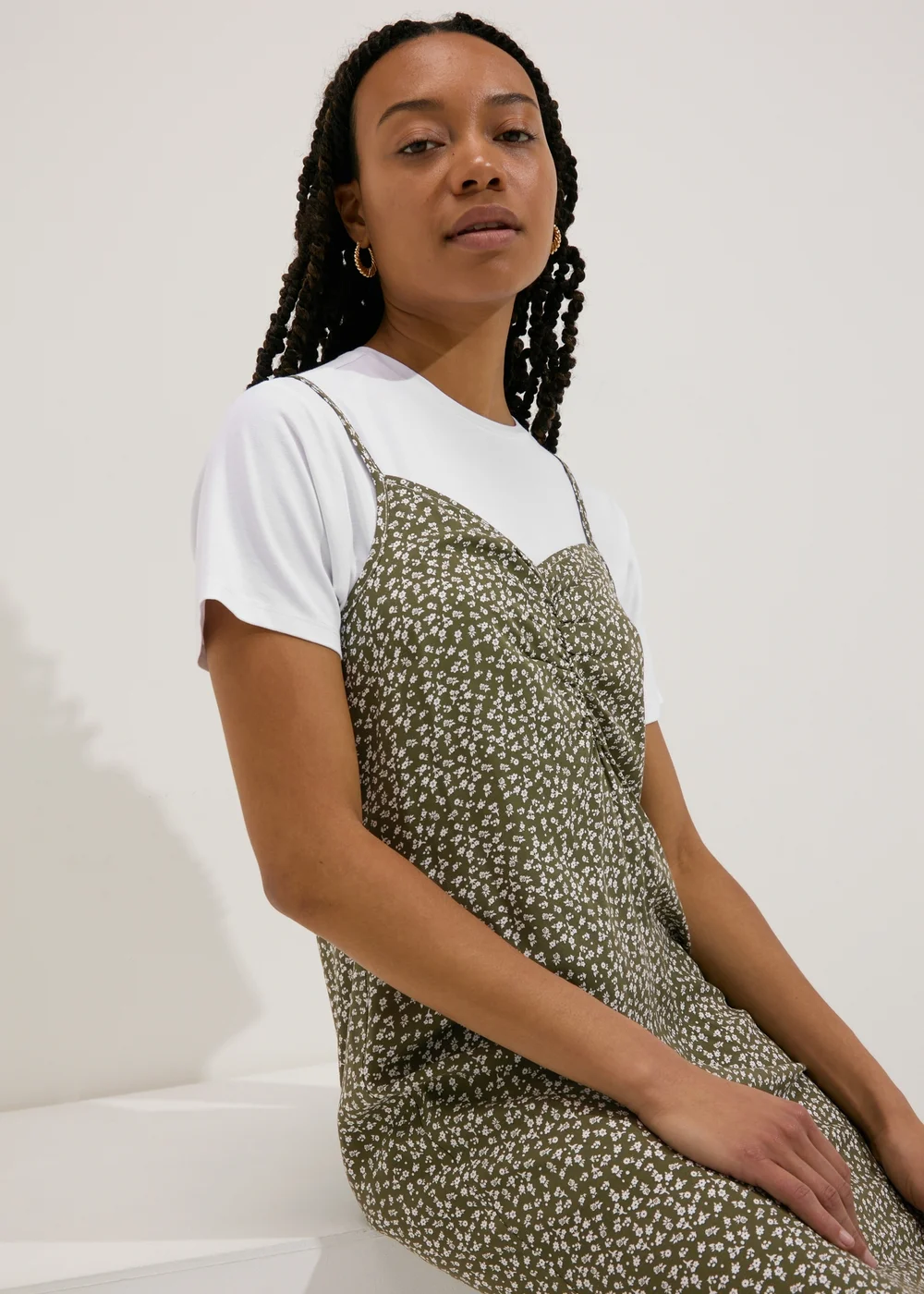 Green Floral Print Cami Midi T Shirt Dress - 8 Image 3