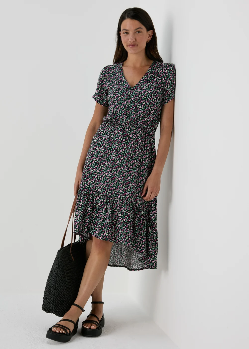 Multicoloured Floral Midi Dress - Size 8 Image 1