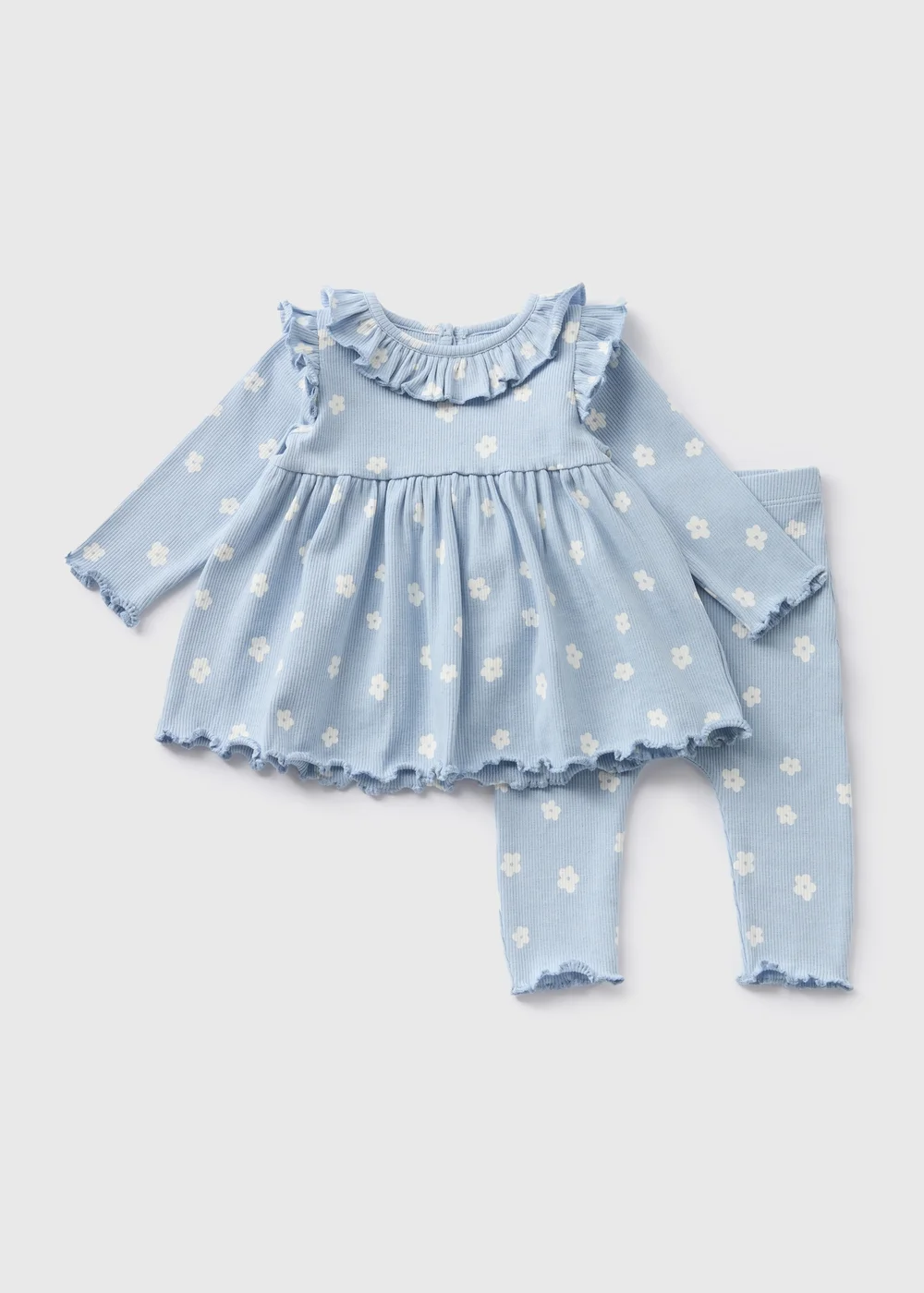 Baby Blue Floral Top & Leggings Set (Newborn-23mths) - Age 0 - 3 Months Image 1