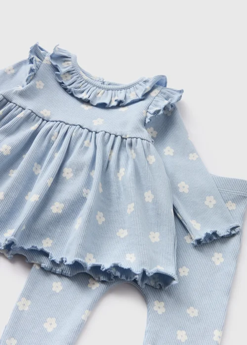 Baby Blue Floral Top & Leggings Set (Newborn-23mths) - Age 0 - 3 Months Image 2